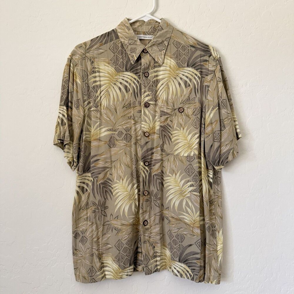 Vintage 90s Knightsbridge Hawaiian Shirt Mens M Rayon Tropical Palm Tribal